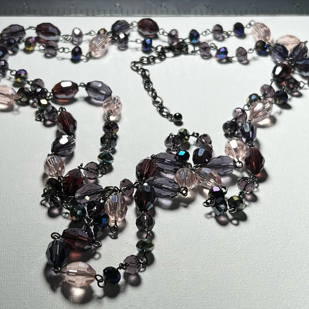Joan Rivers Steel Purple Glass Crystal 60” Necklace Gunmetal J15
